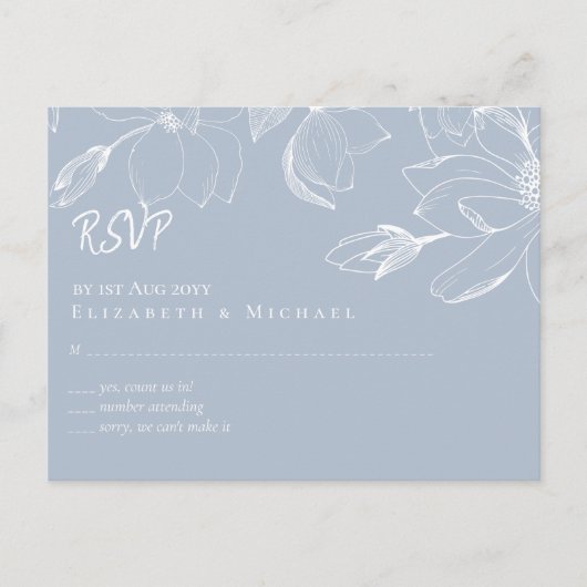 Creëer Ewn Dusty Blue White Magnolias RSVP Briefkaart (Voorkant)