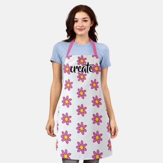 Creëer Fun Floral White en roze Schort (Gedragen)