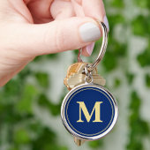 Creëer Gepersonaliseerde Blauw Goud Monogram Sleut Sleutelhanger