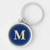 Creëer Gepersonaliseerde Blauw Goud Monogram Sleut Sleutelhanger (Voorkant)
