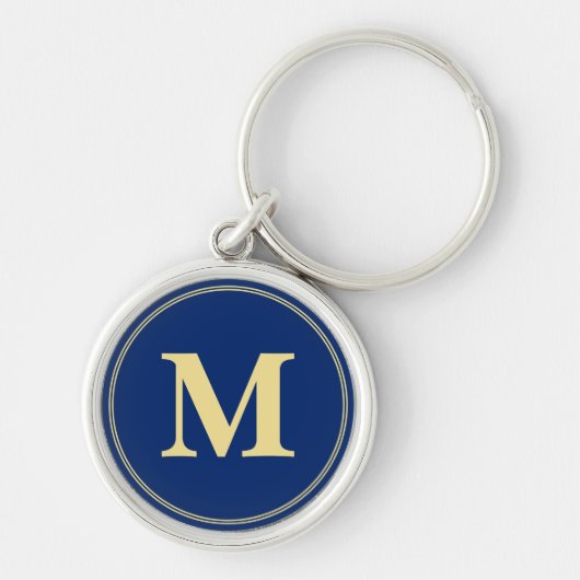 Creëer Gepersonaliseerde Blauw Goud Monogram Sleut Sleutelhanger (Voorkant)