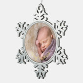 Creëer gepersonaliseerde foto gouden tekst baby's  tin sneeuwvlok ornament (Rechts)