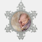 Creëer gepersonaliseerde foto gouden tekst baby's  tin sneeuwvlok ornament (Voorkant)