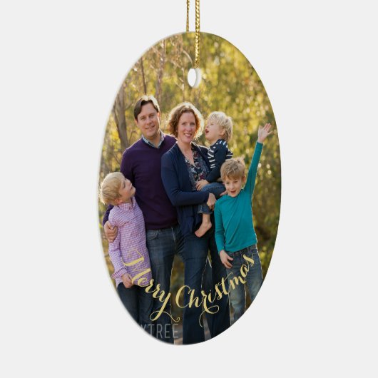 Creëer gepersonaliseerde foto gouden tekst ovale k keramisch ornament (Rechts)