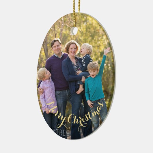 Creëer gepersonaliseerde foto gouden tekst ovale k keramisch ornament (Links)