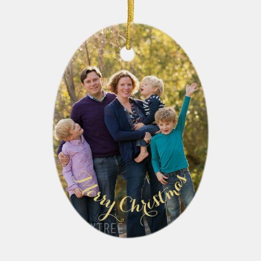 Creëer gepersonaliseerde foto gouden tekst ovale k keramisch ornament (Voorkant)