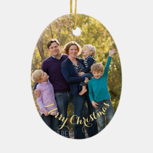 Creëer gepersonaliseerde foto gouden tekst ovale k keramisch ornament (Achterkant)