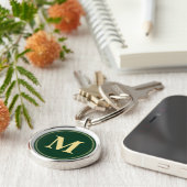 Creëer Gepersonaliseerde Groene Gouden Monogram Sl Sleutelhanger (Zijkant)
