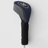 Creëer gepersonaliseerde Navy Blue Gold Monogram Golfheadcover (Schuin)