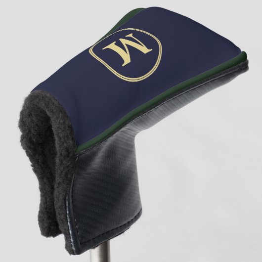 Creëer Gepersonaliseerde Navy Blue Gold Monogram P Golfheadcover (3/4 voorkant)