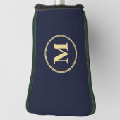 Creëer Gepersonaliseerde Navy Blue Gold Monogram P Golfheadcover (Draai 90)