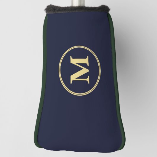 Creëer Gepersonaliseerde Navy Blue Gold Monogram P Golfheadcover (Draai 90)
