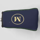 Creëer Gepersonaliseerde Navy Blue Gold Monogram P Golfheadcover (Voorkant)