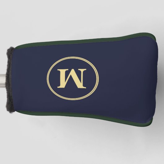 Creëer Gepersonaliseerde Navy Blue Gold Monogram P Golfheadcover (Voorkant)