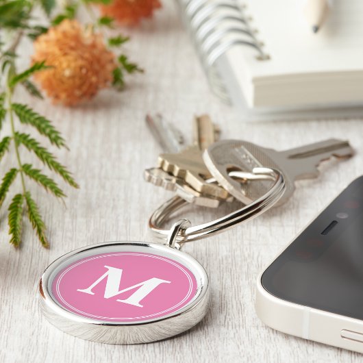 Creëer gepersonaliseerde roze witte monogram Sleut Sleutelhanger
