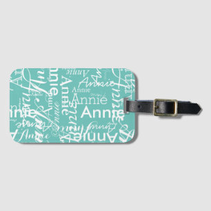 Creëer gepersonaliseerde witte namen allover Blauw Bagagelabel