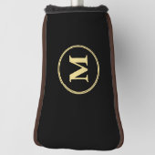 Creëer Gepersonaliseerde zwart goud monogrammed pu Golfheadcover (Draai 90)