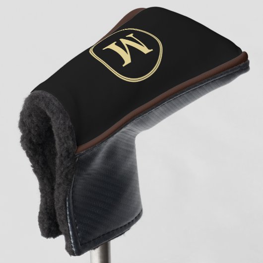 Creëer Gepersonaliseerde zwart goud monogrammed pu Golfheadcover (3/4 voorkant)