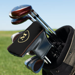 Creëer Gepersonaliseerde zwart goud monogrammed pu Golfheadcover