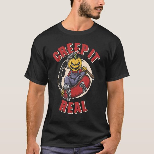 Creëer het Real Scarecrow Riding op Skateboard T-shirt (Voorkant)