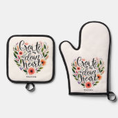 Creëer in Me a Clean Heart bloemenspel Ovenwant & Pannenlap Set (Voorkant)