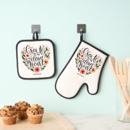 Creëer in Me a Clean Heart bloemenspel Ovenwant & Pannenlap Set