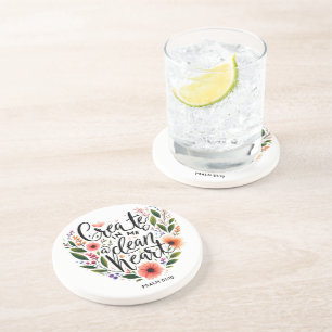 Creëer in mij een schoon hart bloemrijk zandsteen onderzetter