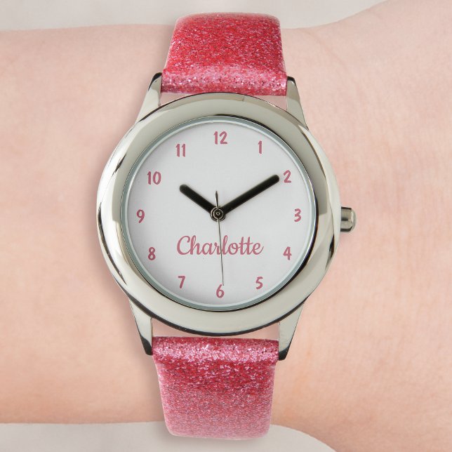 Creëer Je aangepaste naam Aangepaste meisjes Roze Horloge (Creator heeft geüpload)