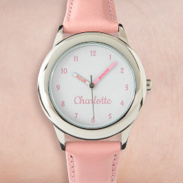Creëer Je aangepaste naam Aangepaste meisjes Roze Horloge