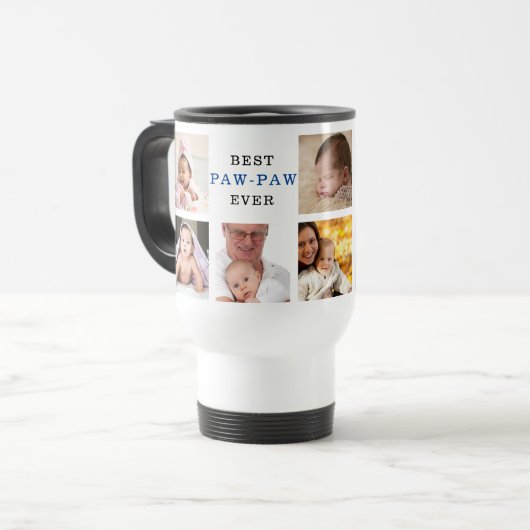 Creëer Je beste pawpaw ooit 9 Fotocollage Reisbeker (Voorkant links)