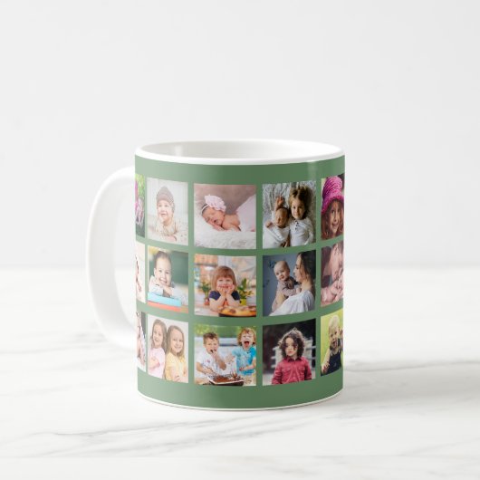 Creëer Je eigen 22 foto collage familienaam groen Koffiemok (Voorkant links)