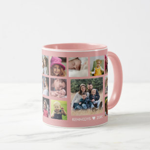 Creëer Je eigen 22 foto collage familienaam roze Mok