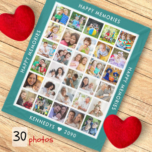 Creëer Je eigen 30 foto collage familienaam groen Fleece Deken