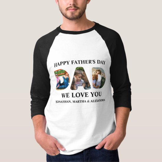 Creëer je eigen 3 fotocollage Happy Fathers dag T-shirt (Voorkant)
