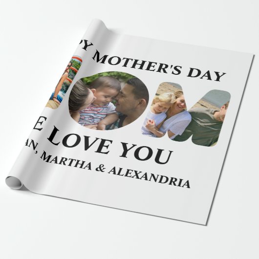 Creëer je eigen 3 fotocollage Happy Mothers dag Cadeaupapier (Uitgerold)