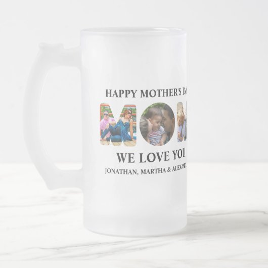 Creëer je eigen 3 fotocollage Happy Mothers dag Matglas Bierpul (Links)