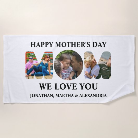 Creëer je eigen 3 fotocollage Happy Mothers dag Strandlaken (Voorkant)