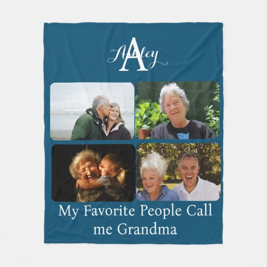 Creëer je eigen 4 Fotocollage Oma Monochrome Fleece Deken (Voorkant)