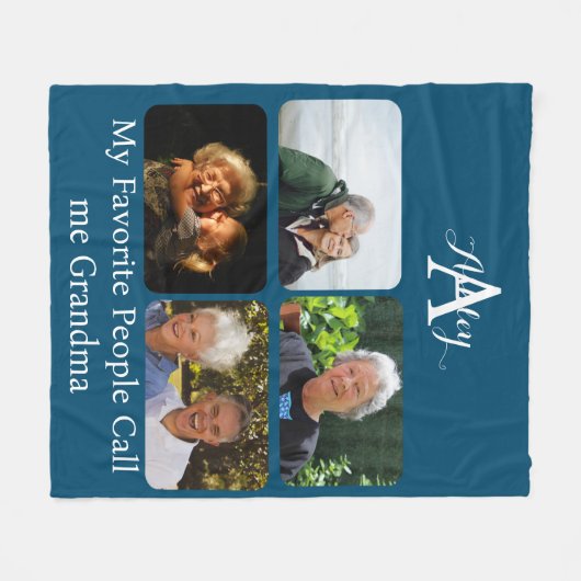 Creëer je eigen 4 Fotocollage Oma Monochrome Fleece Deken (Voorkant (Horizontaal))