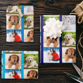 Creëer je eigen 6 Fotocollage Blauw Set van 3 Inpakpapier Vel