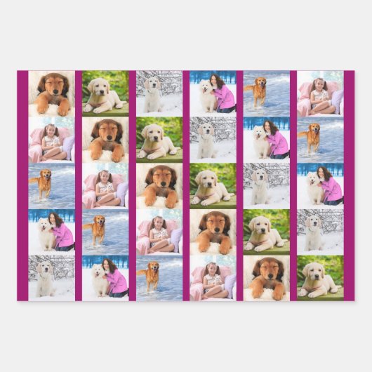 Creëer je eigen 6 Fotocollage Roze Set van 3 Inpakpapier Vel (Voorkant)