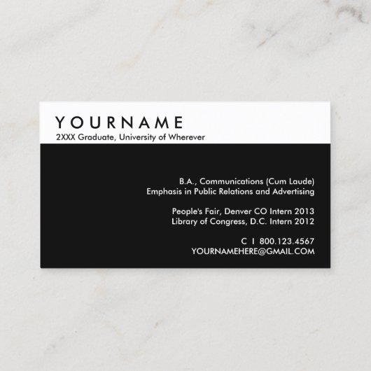 creëer je eigen afstuderen kaart contactkaartje (Achterkant)