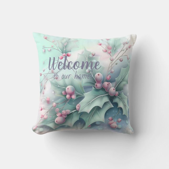 Creëer je eigen besneeuwde kerst Holly Kussen (Voorkant)