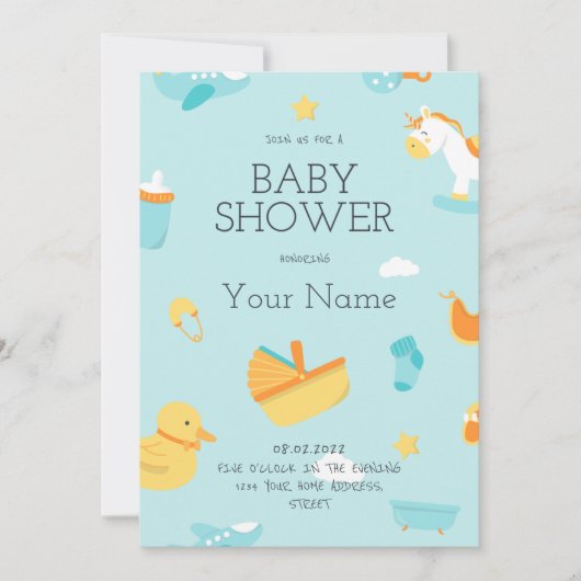 Creëer je eigen blauw is een Baby shower van een j Kaart (Voorkant)
