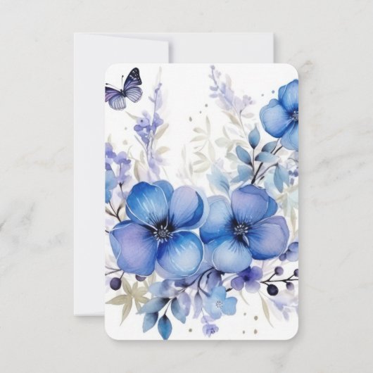 Creëer je eigen blauwe Waterverf vlinderbloemen RSVP Kaartje (Achterkant)