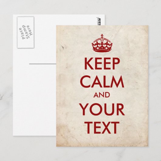 Creëer je eigen "Blijf kalm" (donkerrood) Briefkaart (Voorkant / Achterkant)