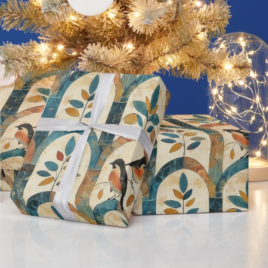 Creëer je eigen Boho-bogen Oriole Vogels Bloemen Cadeaupapier (Feestdagen)