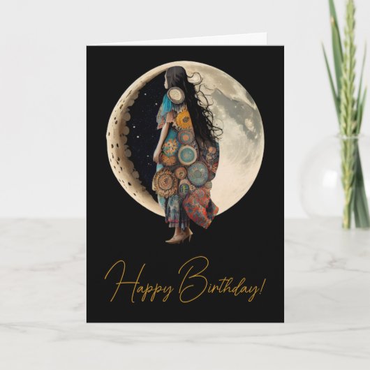 Creëer Je eigen Boho Floral Moon Walk Feestdagen Kaart (Voorkant)