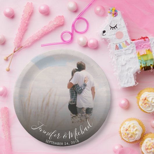 Creëer je eigen bruid en bruidegom trouwfoto papieren bordje (Feest)