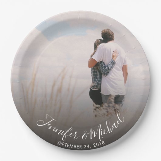 Creëer je eigen bruid en bruidegom trouwfoto papieren bordje (Voorkant)